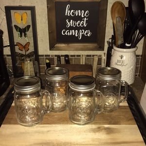 4 Mason Drinking Jars w/handles & w/lids